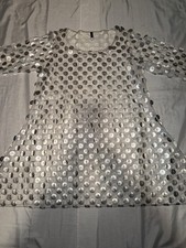 STAPLES 2X Mesh Dress Faux Leather Silver Circles Swing Party Club Kid Tunic