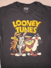 Looney Tunes Bugs Bunny Tasmanian Devil Black Men's T-Shirt Crew Neck L