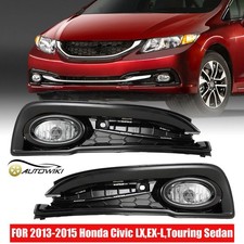 Fog Lights Clear For 2013-2015 Honda Civic 4 Door Sedan Bumper Driving Lamp Lr
