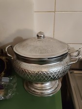 Vintage Style Thai Serving Silver Bowl Rice Soup Aluminium & Ladle Size Xl