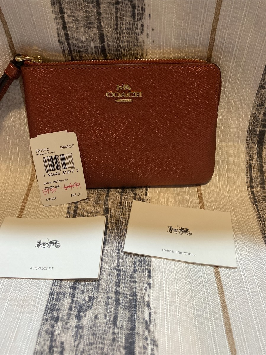 COACH CORNER ZIP WRISTLET WALLET F21070 METALLIC RED | eBay