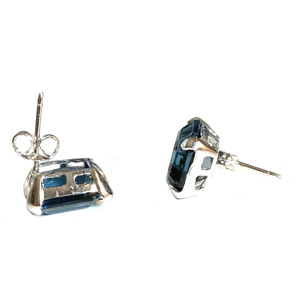 Orecchini donna in argento 925 con cristallo rettangolare swarovski acqua marina - Immagine 3 di 4