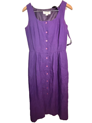 VINTAGE Brooks Brothers Dress Womens 10P Linen Purple Sleeveless Button Down