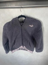PUMA Girls' Sherpa Sweatshirt Cozy Sherpa Full Zip-Up Galaxy Grey Size M 8-10 