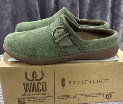 Waco Siesta Southwest Revitalign Orthotic Suede Clog Shoe Sz 12 Olive Green NEW