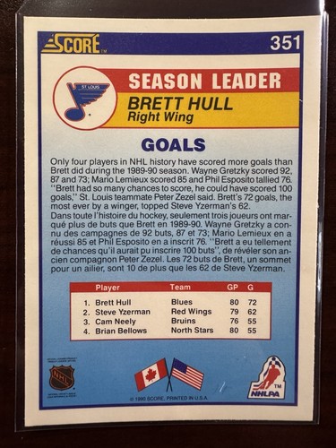 1990-91 Score Canadian #351 Brett Hull SL St. Louis Blues - Picture 2 of 2