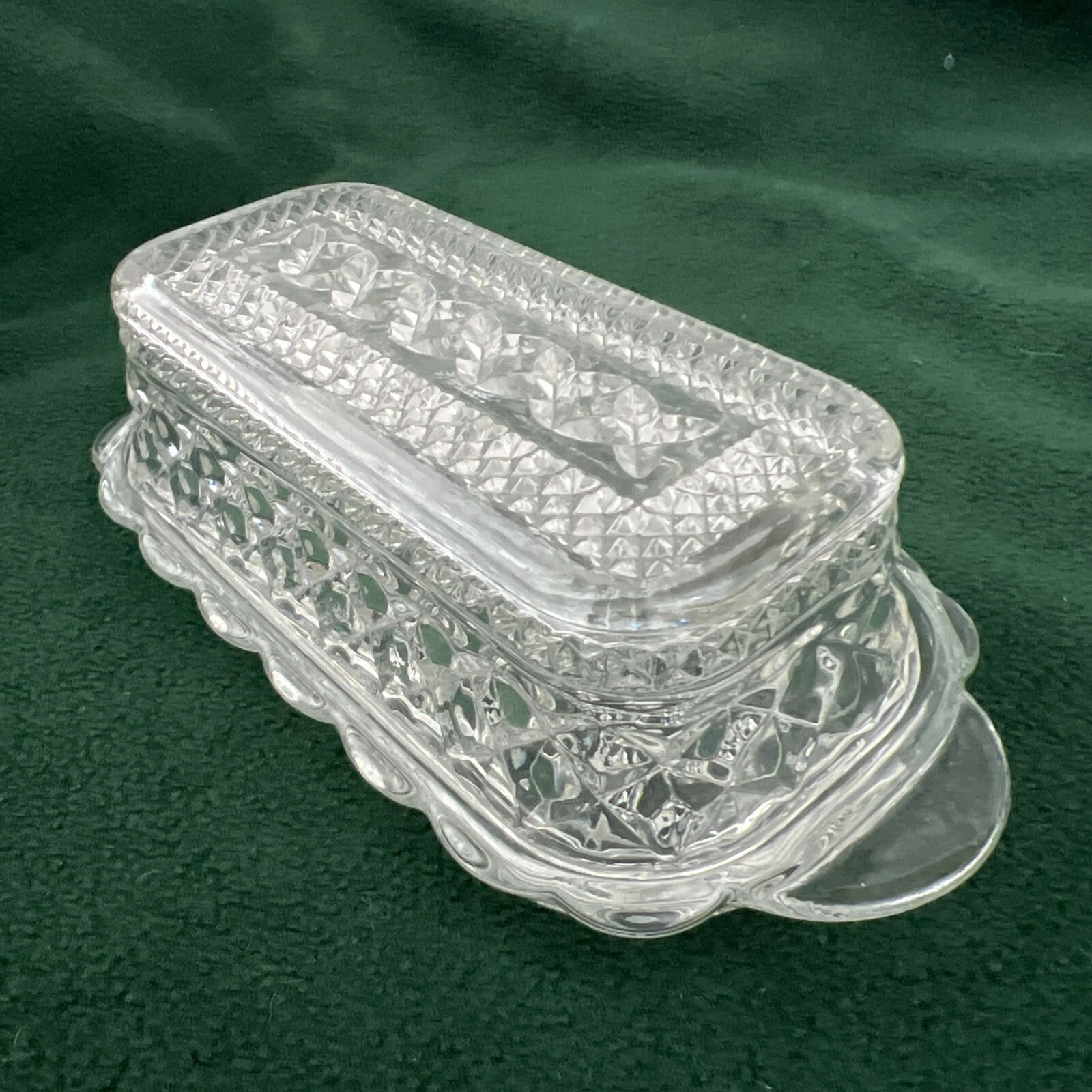 Grandma's Vintage Clear Glass Butter Dish Diamond pattern
