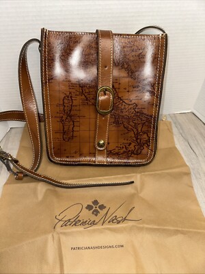 Patricia Nash Venezia Pouch Crossbody Signature Map Riot Rust Genuine Leather EU