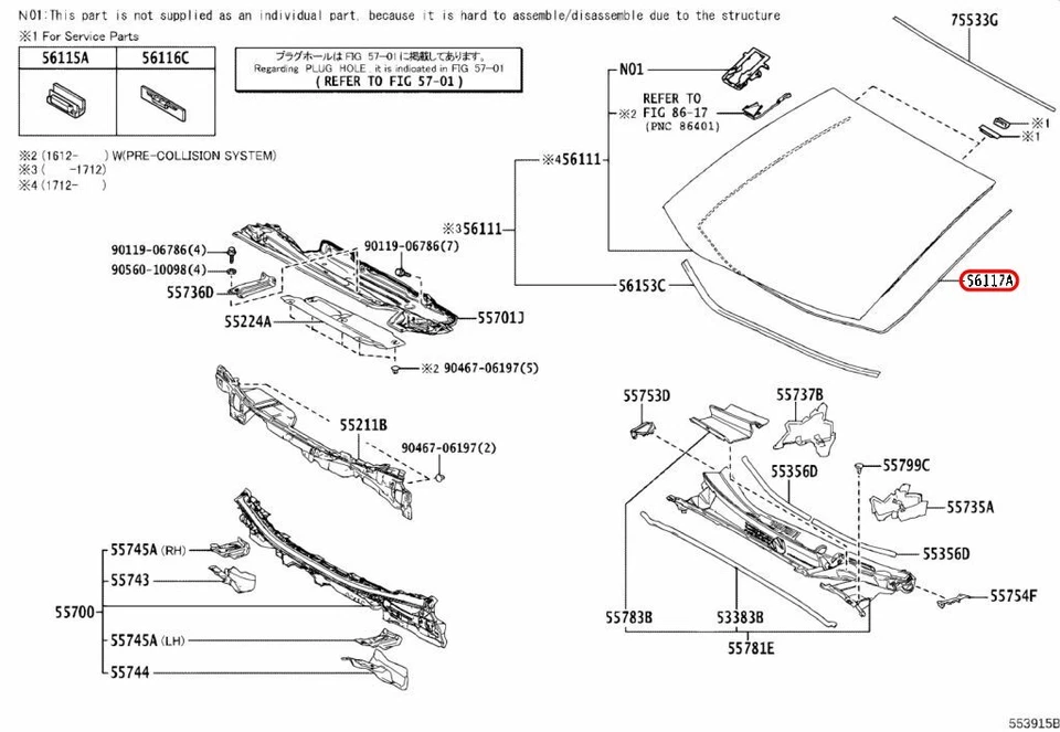 Adhesivo de vidrio para ventana trasera y presa Toyota OEM 56117-64010 Foto 3 de 4