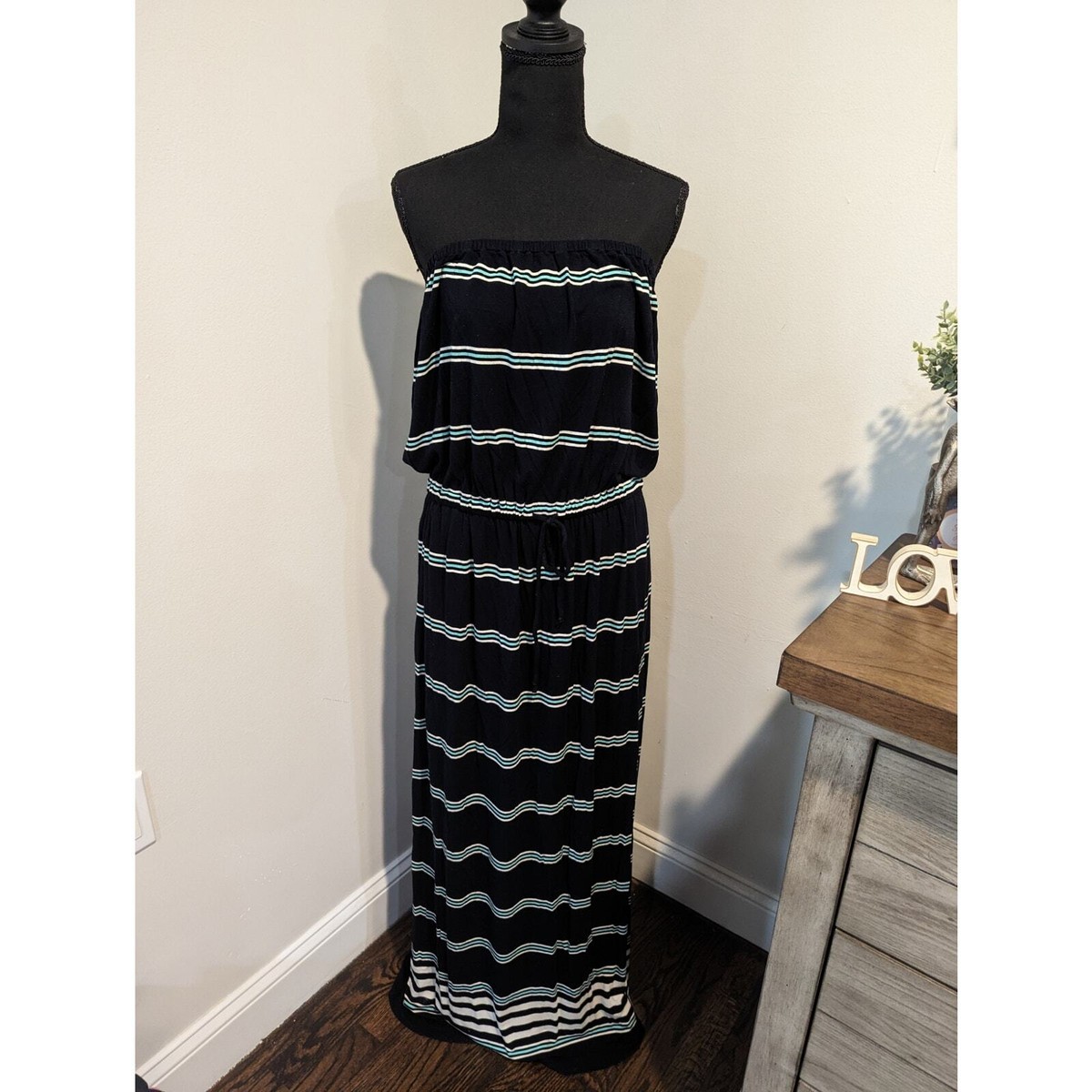 j crew navy maxi dress J Crew Navy Stripe Strapless Jersey Maxi Dress