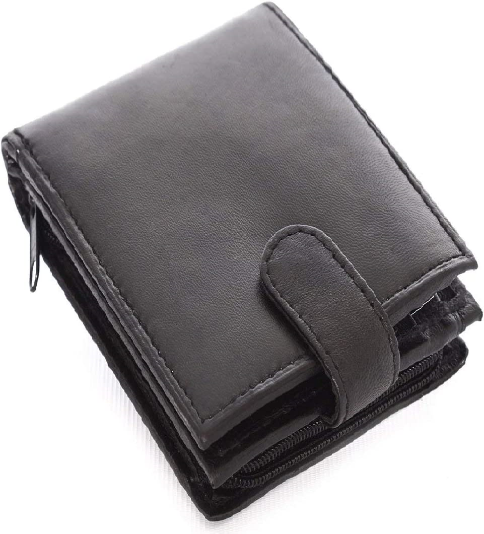RFID Blocking Mens Soft Leather Wallet with Back Zip Compartment 11cm x