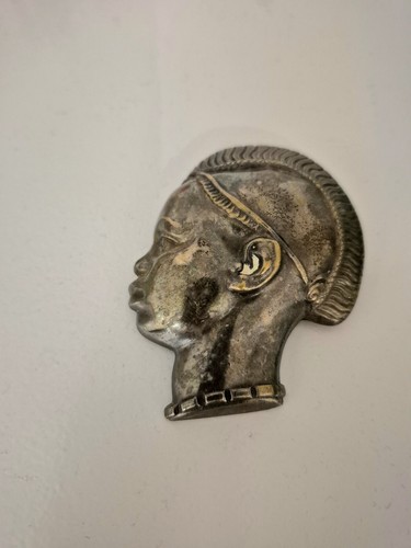 Emile Monier Antique African Girl Profile Brooch ParisColonial Exhibition 1931 - Picture 2 of 6