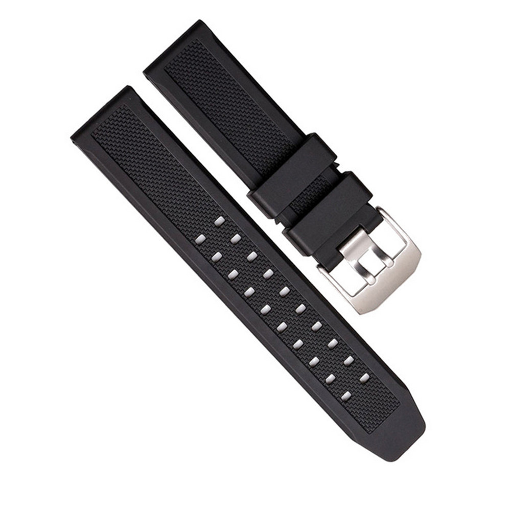 WAY DENG Men Soft Sports Watch Band Black Silicone Rubber Strap For