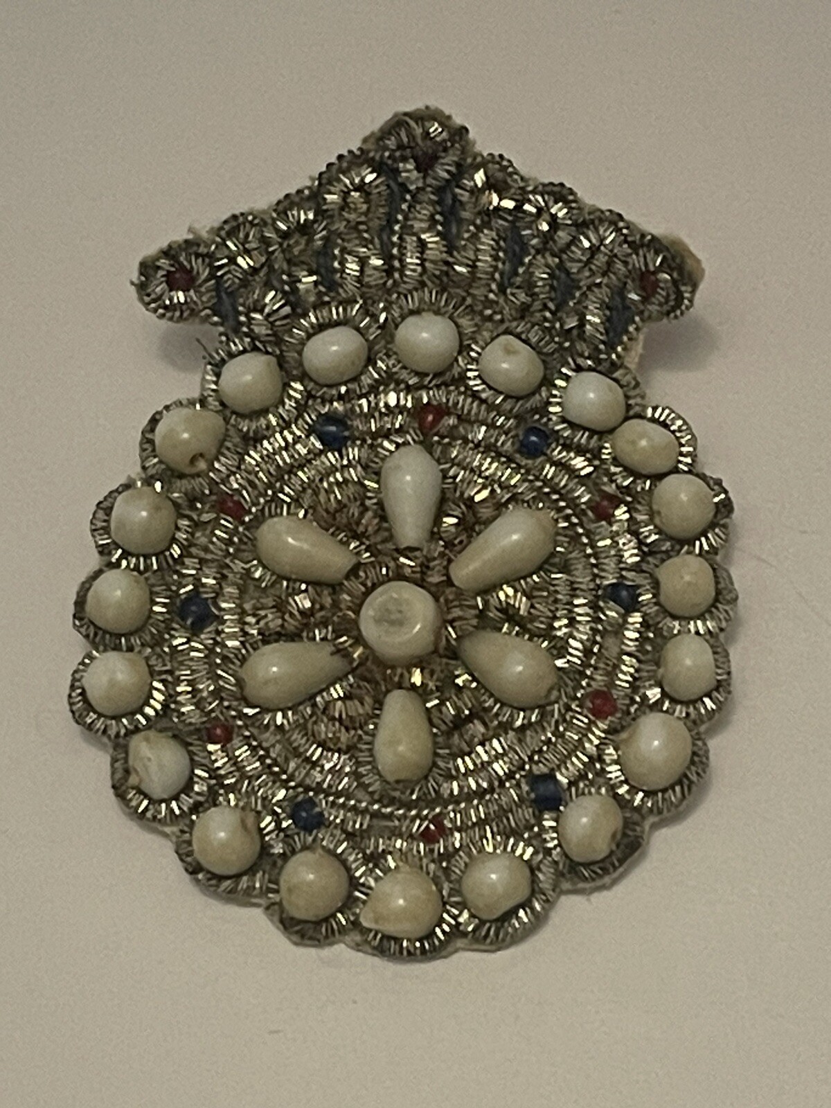 Metal Thread Embroidered Beaded Patch Brooch Pin … - image 1