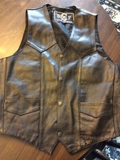 Shaf Black Leather Vest 42 Snap Front Biker Nice Condition