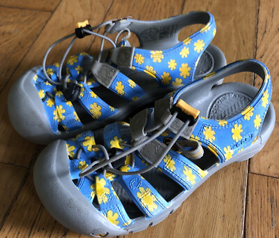 Keen Newport H2 Sandals Waterproof Blue Yellow Flowers Shoes Youth Kids 