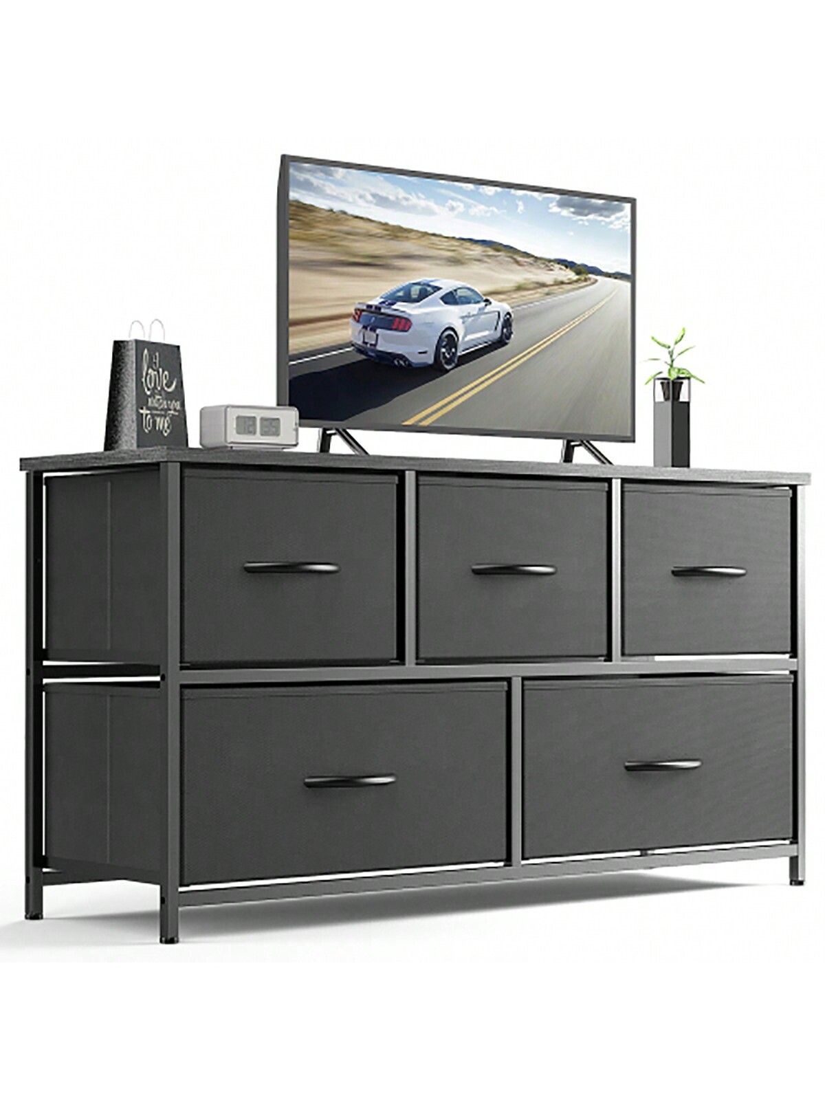 Dresser For Bedroom With 5 Drawers, Wide Chest Of Drawers, Fabric Dresser, Black