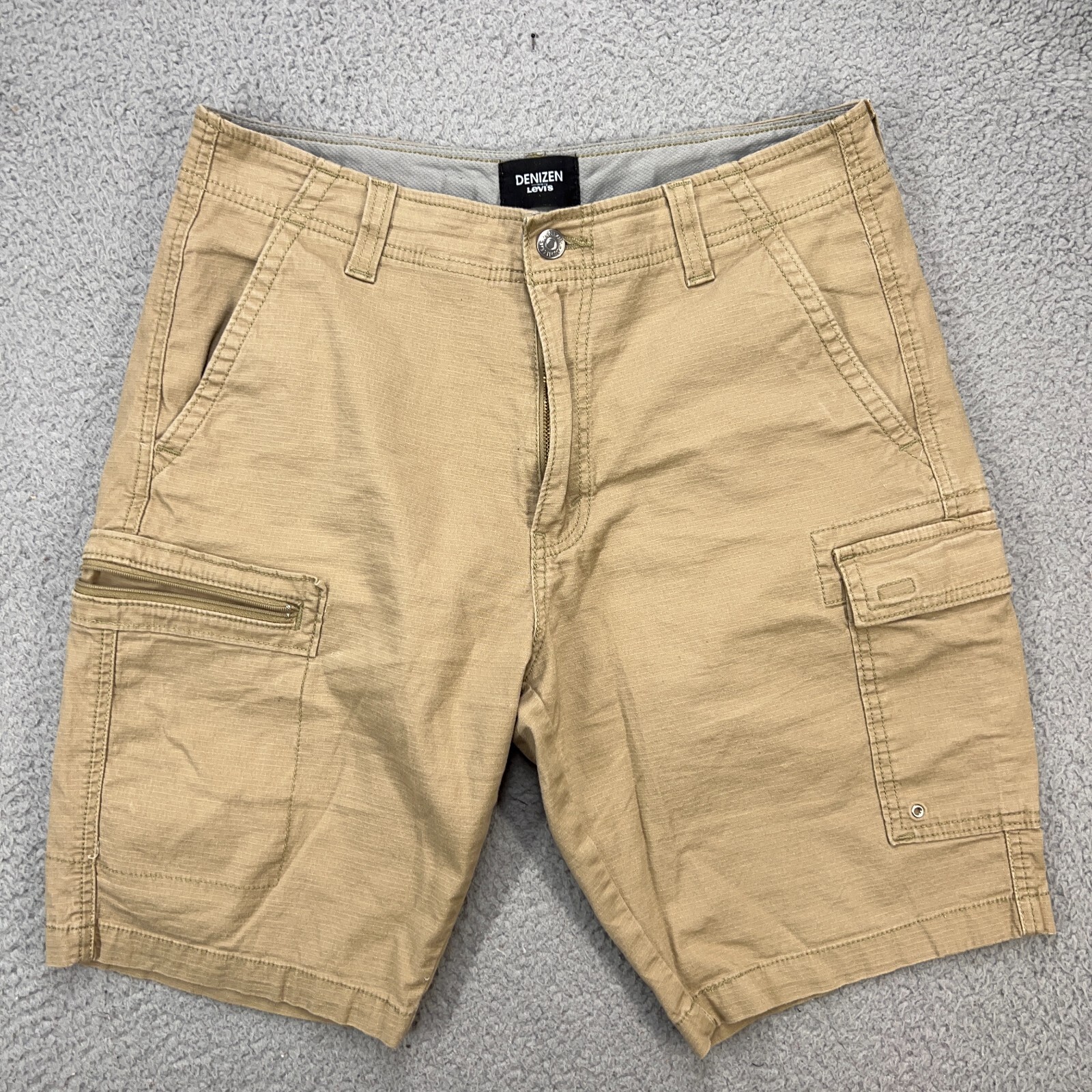 Levi Denizen Cargo Shorts Mens 30 Tan Khaki 10 Inseam Stretch FLAWS | eBay