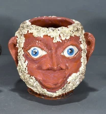 Jeff White Redware Pottery Face Jug Bearded Man