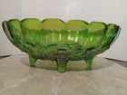 Vintage Iridescent Green Indiana Carnival Glass Oval Footed Fruit Bowl