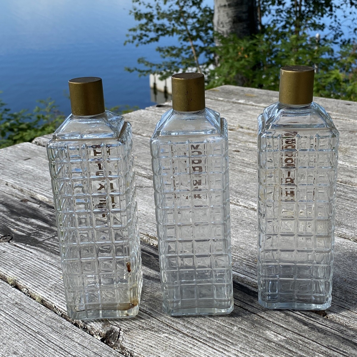 3) Vintage MCM Karoff Glass Liquor Decanter Whisky Scotch Vodka