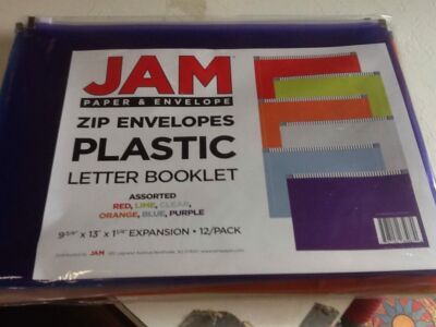 Zip Closure Assorted (Re, Blu, Lm Grn, Org, Pu, Clr)  Size:	9 3/4 x 13 - Letter 