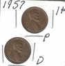 1957-D & P Circulated Business Strike Copper One Cent Coins!