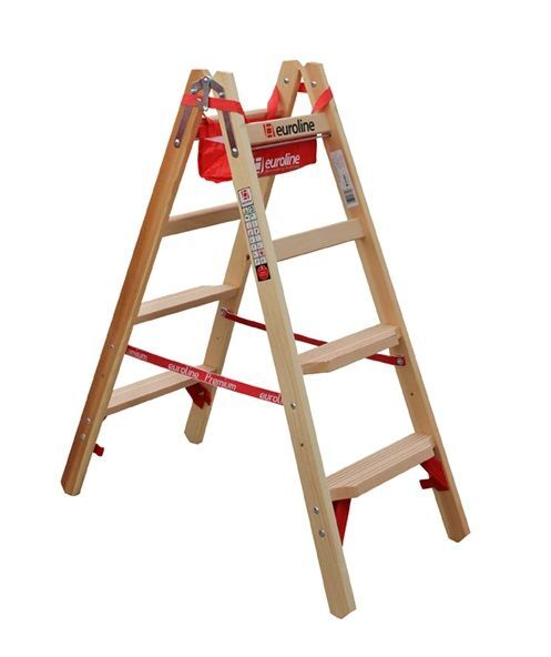 Holz Stufenstehleiter jeweils 4 Sprossen mit Comfort-Stufen Eimerhaken und Werkz