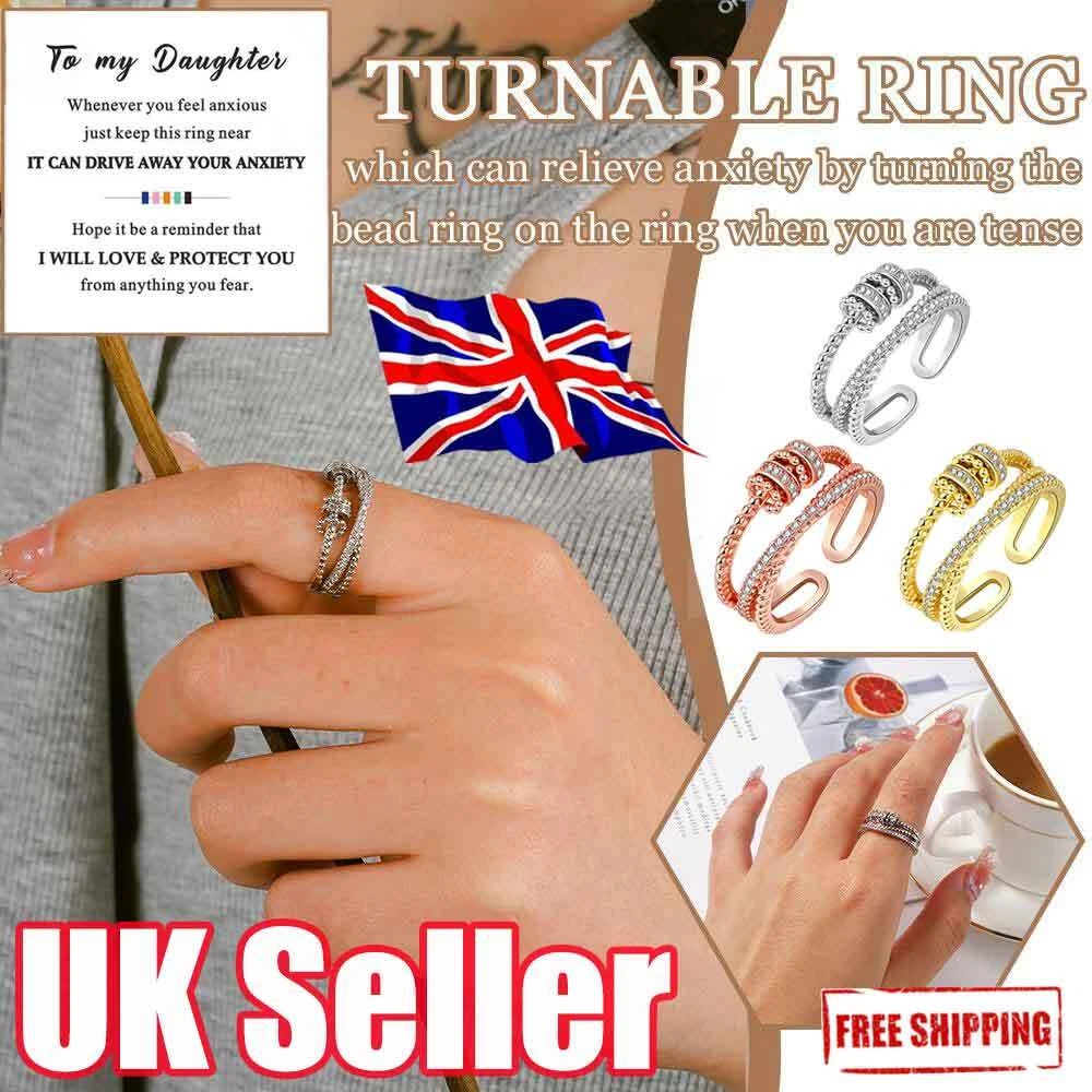 To My Daughter Fidget Ring Anti Anxiety Ring with Beads Spinner For Girls UK NEW