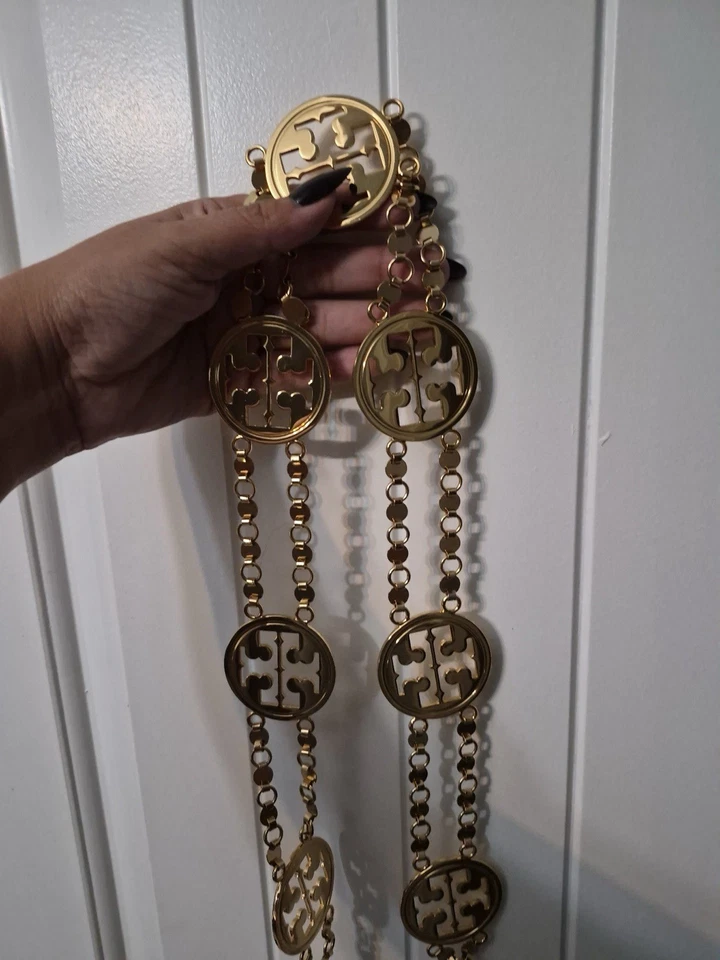 Cinturón de cadena medallón con logotipo dorado Tory Burch - pieza llamativa rara Y2K Foto 2 de 2