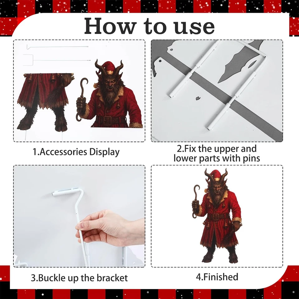 Placa de metal grande decoração de Natal ao ar livre Krampus 4 pés terror assustador Dem - Imagem 3 de 4