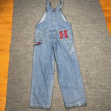 Vintage Tommy Hilfiger Overalls Women Medium Blue Denim Jean Carpenter Flag 90s