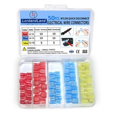 50PCS Nylon Spade Quick Disconnect Connectors Kit 22-10 AWG Male and Female E...