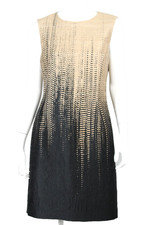 OSCAR DE LA RENTA S19 Tan  Black Geometric Textured Woven Sheath Dress 8