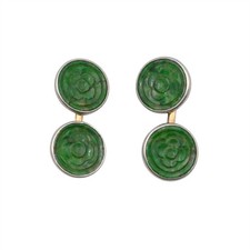 ANTIQUE ART DECO NEPHRITE JADE FLOWER CUFFLINKS 14K YELLOW GOLD PLATINUM 