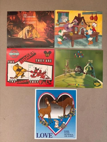 9. Disney 5 pcs MNH Mickey Mouse Lion King Bugs life Love Bambi Tuff Cartoons