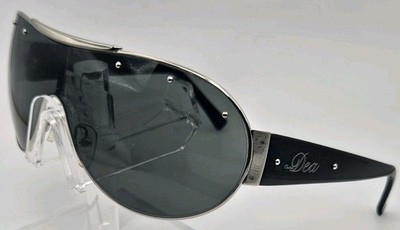 Vintage Christina Dea Sunglasses Y2K Rimless Shield Wraparound Black Silver K9