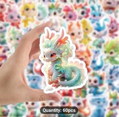 60pcs Cute Little Dragon Series Stickers - Waterproof Vinyl Stickers Kids New