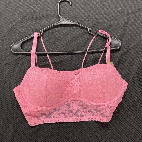 La Senza Longline Bra Womens Large Pink Lace Push Up Underwire Padded Stretch