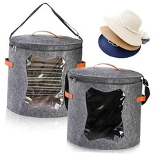 2 Pack Hat Storage Boxes for Women, Oversized Round Travel Hat Container with