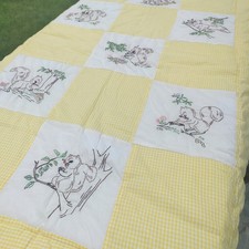 Handmade Vintage Hand Embroidered Baby Crib Blanket Quilt Tree Squirrels 53 x 36