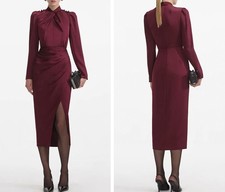 Women Self-Portrait Stand Collar Slim Fit Long Sleeve Midi Dress