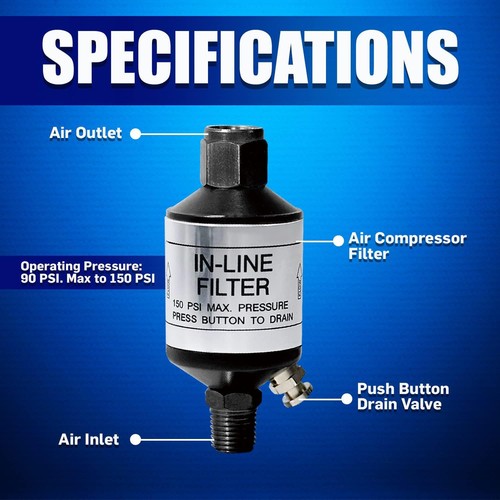 Air Compressor Water Separator, 1/4 NPT Inline Filter & Moisture Trap for Pne... - Picture 2 of 7