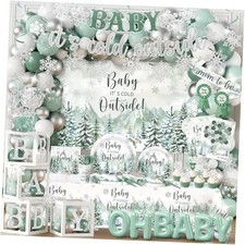 Winter Baby Shower Decorations Baby It's Cold Outside Decor with Plates Green