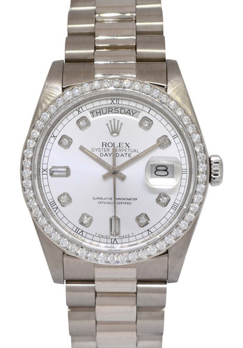 Rolex Day-Date President 18k White Gold Diamond Dial/Bezel 36mm Watch '84 18039