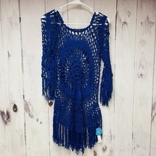 NWT Cupshe Beach Swim Cover Up Crochet Blue Size Small Long Sleeve