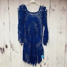 NWT Cupshe Beach Swim Cover Up Crochet Blue Size Small Long Sleeve