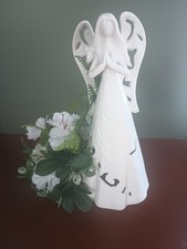 White ceramic Praying Angel Lamp With Silk Arrangement