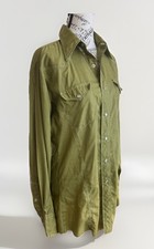 Vintage 70s H Bar C Ranchwear Olive Avocado Green Pearl Snap Western Down Shirt