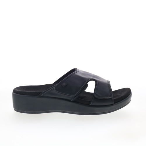 Spenco Karla Wedge SP1082BLK Womens Black Wide Synthetic Slides Sandals Shoes